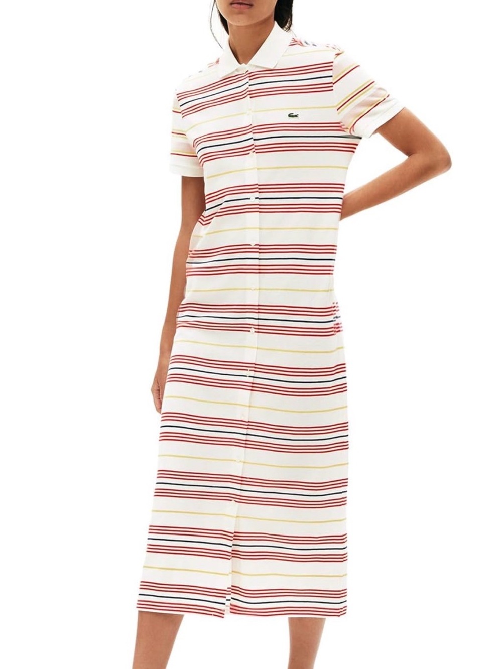 Lacoste Striped Cotton Piqué Long Maxi Button-Up Polo Dress Women’s Size 42